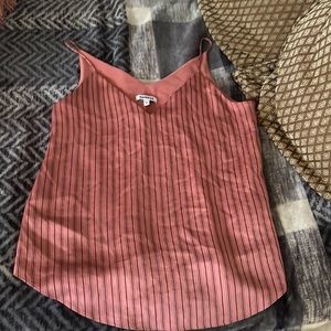 Pink v-neck tank top with black stripes